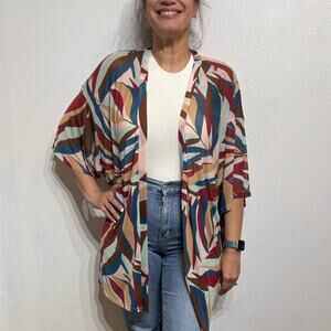 Lane Bryant Veronica Palm Classic Open-Front Mesh Kimono Sz 26/28 NWT